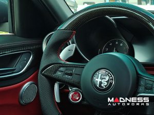 Alfa Romeo Giulia Custom Steering Wheel - Carbon Fiber - Round Top/ Flat Bottom - QV Models - Perforated Leather 